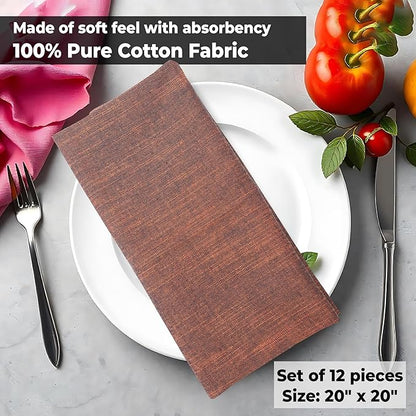 Urban Villa Cloth Napkins Set of 12 20x20 Inches 100% Cotton Napkins Cloth Washable Soft Durable Reusable Absorbent Table Dinner Napkins Cloth for Hotel Lunch Restaurant Weddings Parties-Orange Black