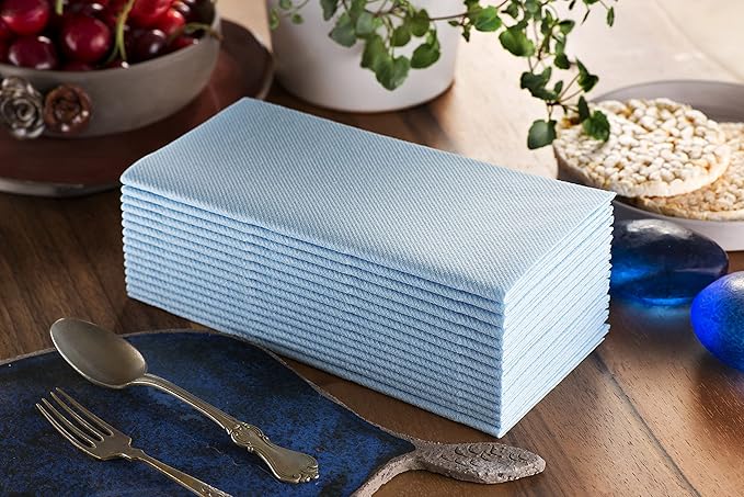 Baby Blue Paper Napkins | Linen Feel Guest Disposable Cloth Like Dinner Napkins | Hand Towels | Soft, Absorbent, Paper Hand Napkins for Kitchen, Bathroom, Parties, Weddings, Dinners | 50 Pack