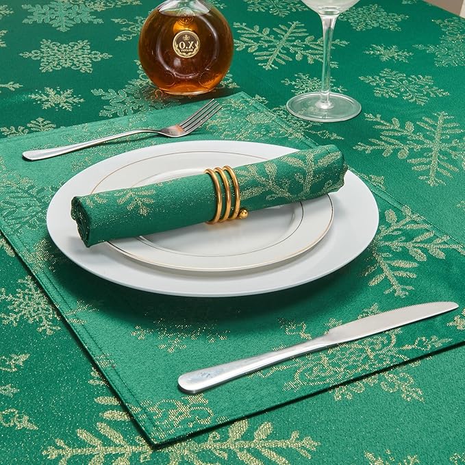 Cloth Napkins Set of 8–Square Jacquard Sparkling Metallic Snowflake Fabric Polyester Washable Reusable Cloth Napkins for Kitchen Dinner Dining Restaurant Wedding Table(Hunter Gold/17x17 Inch)