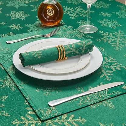 Cloth Napkins Set of 8–Square Jacquard Sparkling Metallic Snowflake Fabric Polyester Washable Reusable Cloth Napkins for Kitchen Dinner Dining Restaurant Wedding Table(Hunter Gold/17x17 Inch)