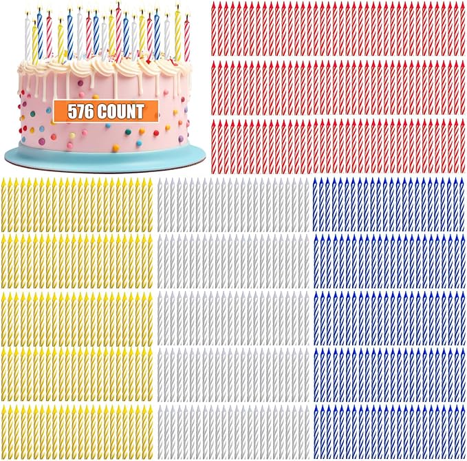 MTLEE Spiral Birthday Candles Colorful Cake Paraffin Candles for Celebrating Birthday Cake Decorations for Holiday Party(4 Color,576 Pcs)