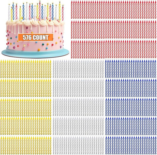 MTLEE Spiral Birthday Candles Colorful Cake Paraffin Candles for Celebrating Birthday Cake Decorations for Holiday Party(4 Color,576 Pcs)