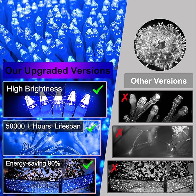 1332 LED 132FT Christmas Lights with 296 Drops, 12 Modes Dimmable Blue Outdoor Hanging Lights with Timer Memory, Waterproof Curtain Lights for Home Bedroom Yard Indoor Tree Window Roof Fence Wedding