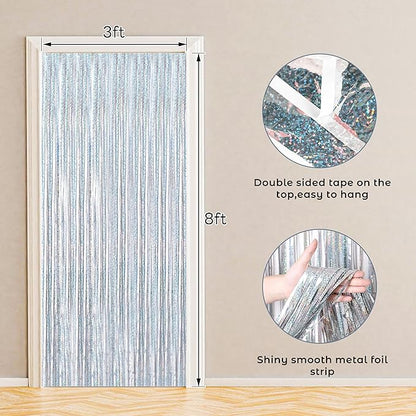 BTSD-home 10 Pack Laser Silver Foil Fringe Curtain Metallic Streamer Party Decorations Photo Booth Backdrop Door Curtains for Wedding Birthday Baby Shower Bachelorette Halloween