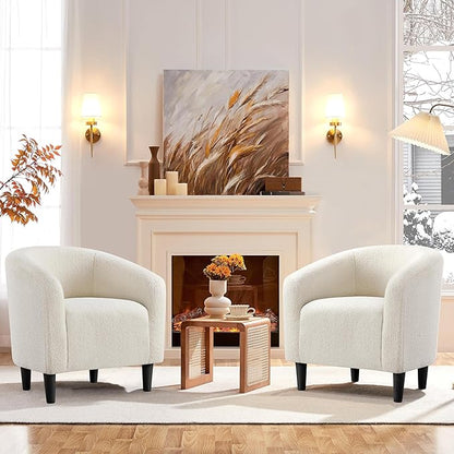 Yaheetech Barrel Chairs, Furry Accent Chairs with Soft Padded Armrest for Living Room Bedroom Waiting Room Office, Set of 2, Ivory