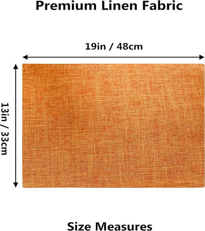 Home Brilliant Cloth Placemats Set of 8 Heat Resistant Dining Table Place Mats for Fall Kitchen Table Dinner Party Thanksgiving Decorations, 13 x 19 inches, Orange