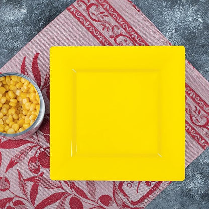 Smarty Had A Party 120 Disposable Plastic Dessert Plates, 6.5" Heavy Duty Square Yellow Salad Plates for Appetizers, Cakes, and Parties, Bulk Supplies for All Occasions