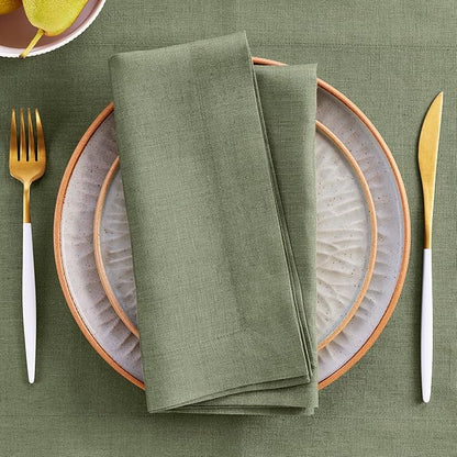 Solino Home Linen Napkins Set of 4-100% Pure Linen Oil Green Dinner Napkins Cloth 20 x 20 Inch for Fall, Autumn, Christmas, New Year - Fete, Handcrafted and Machine Washable
