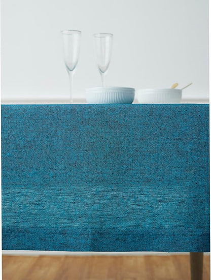 Solino Home Linen Tablecloth 60 x 120 Inch - 100% Pure Linen Chambray Teal Table Cloth for Rectangle Tables - Athena, Machine Washable Tablecloth for Fall, Autumn