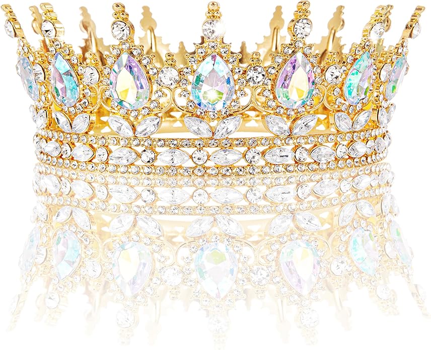 Gold Crown for Women, Crystal Queen Tiaras Headband Wedding Bridal Hair Accessories, Birthday Party Prom Cake Topper