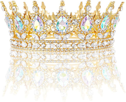 Gold Crown for Women, Crystal Queen Tiaras Headband Wedding Bridal Hair Accessories, Birthday Party Prom Cake Topper