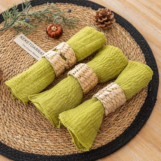 Cheesecloth Napkins 17x17 Inches Cloth Napkins Handmade for Lunch Dinner Wedding Baby Shower Bridal Shower Party Rustic Boho Decorations Bulk Set of 6 Moss Green