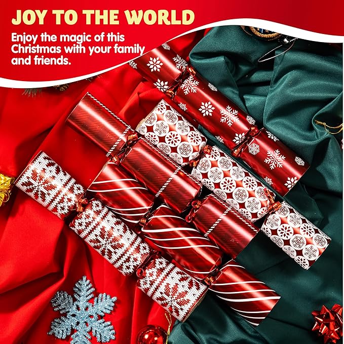 JOYIN 10 Pack Christmas Party Favor Non-Snap Red Deluxe Snowflake Design Party Table Favors with Holiday Party Favor Supplies for Kids and Adults, Christmas Parties, Dinners and Holidays