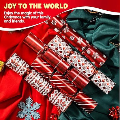 JOYIN 10 Pack Christmas Party Favor Non-Snap Red Deluxe Snowflake Design Party Table Favors with Holiday Party Favor Supplies for Kids and Adults, Christmas Parties, Dinners and Holidays