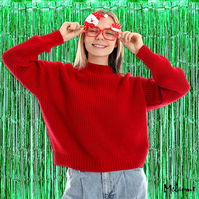 4 Pack Green Fringe Curtain Backdrop, 3.2Ft x 8.2Ft Metallic Tinsel Foil Fringe Streamers Background for Photo Booth Birthday Wedding Baby Shower Carnival Easter Mother’s Day Party Decorations
