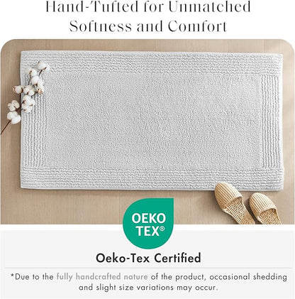 Madison Park Splendor Reversible 100% Cotton Tufted Bathroom Rug-3000 GSM Hotel Quality Luxurious Plush Medium Pile Bath Mat Absorbent, Quick Dry, Shower Room Décor, 24x60 Grey