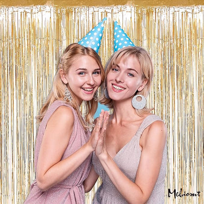 4 Pack Champagne Gold Fringe Curtain Backdrop, 3.2Ft x 6.6Ft Metallic Tinsel Foil Fringe Streamers Curtains Background for Photo Booth Birthday Baby Shower Party Thanksgiving Christmas Decorations