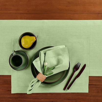 Solino Home Linen Napkins Set of 4-100% Pure Linen Laurel Green Dinner Napkins Cloth 20 x 20 Inch for Fall, Autumn - Fete, Handcrafted and Machine Washable