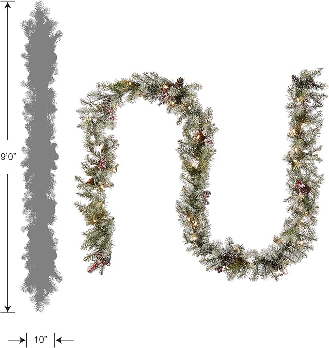 National Tree Company Artificial Christmas Garland, Green, Dunhill Fir, Decorated with Pine Cones, Berry Clusters, Frosted Branches, Christmas Collection, 9 Feet