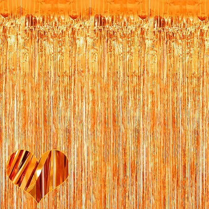 4 Pack Orange Fringe Curtain Backdrop, 3.2Ft x 8.2Ft Metallic Tinsel Foil Fringe Streamers Background for Photo Booth Birthday Wedding Baby Shower Party Thanksgiving Christmas Decorations