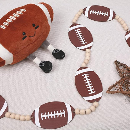 Wood Football Garland Banner Decorations,Football Wood Bead Banner Party Decor,for Wall Fireplace Mantle Home Office Spring Favors Sports Theme Birthday Tailgate Party Game Day Supplies