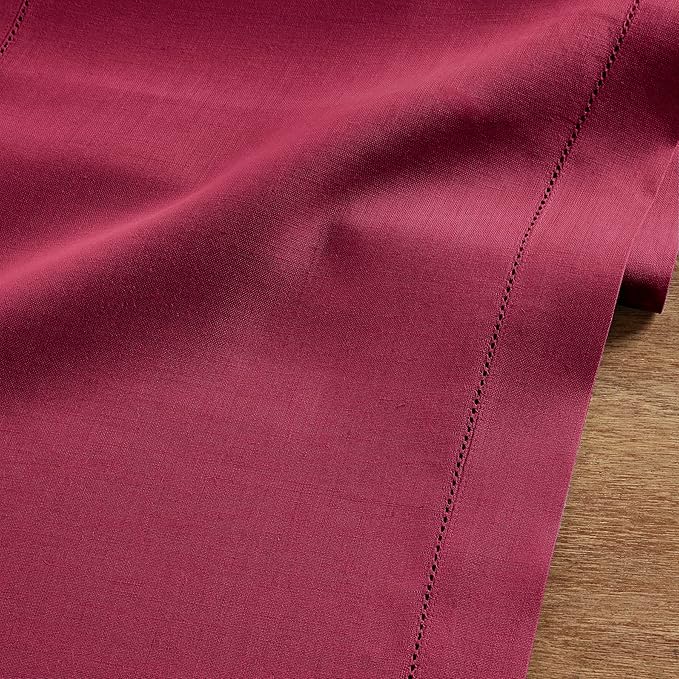 Solino Home Linen Beet Table Runner 144 Inches Long - 100% Pure Linen Extra Long Table Runner 14 x 144 Inch for Fall, Autumn, Christmas, New Year - Classic Hemstitch