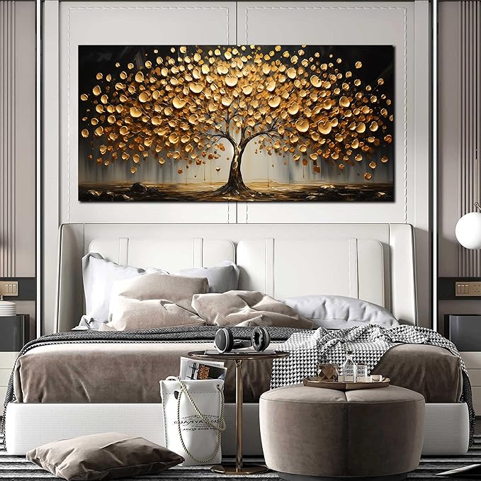 Gold Tree Wall Pictures for Living Room Large Print Painting Wall Art Bedroom Office Wall Decor 29 x 59 Inch Wrapped Canvas