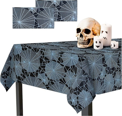 Halloween Tablecloth - 2-Pack Disposable Spider Web Plastic Table Covers, 54 x 108 Inches - Halloween Party Decorations