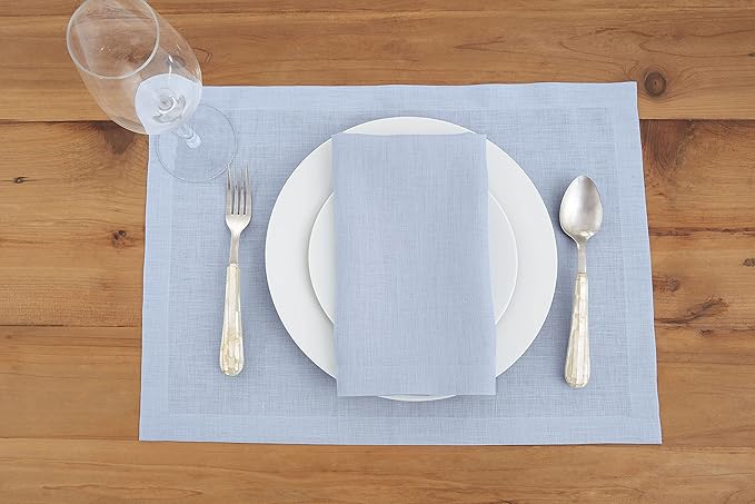 Solino Home Sky Blue Linen Napkins Set of 4-100% Pure Linen Cloth Washable Dinner Napkins 20 x 20 Inch for Christmas, Holiday, New Year - Fete