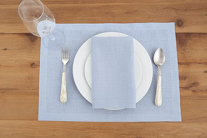 Solino Home Sky Blue Linen Napkins Set of 4-100% Pure Linen Cloth Washable Dinner Napkins 20 x 20 Inch for Christmas, Holiday, New Year - Fete