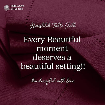 Burgundy Wine Tablecloth, 100% Cotton, 60x86 Inch, Fits 6-8 Seats, Soft, Washable, Wrinkle Resistant, Rectangle Dining Table Cover for Anniversaries, Decor, Holiday, Dinner, Events