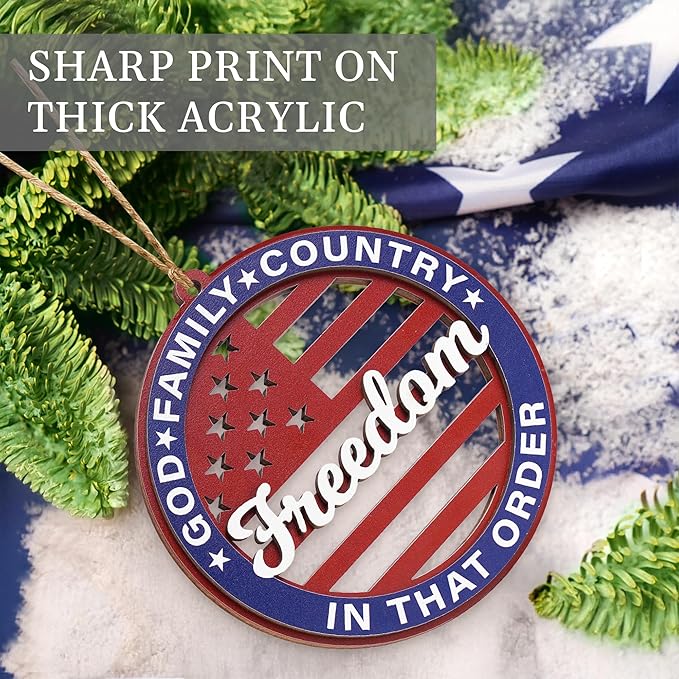 United States 250th Anniversary Ornament, Wooden 250th Anniversary USA Christmas Tree Ornament, 250 Patriotic American Flag Christmas Ornaments, Gift for US Citizens, Patriotic Collectors (Freedom)