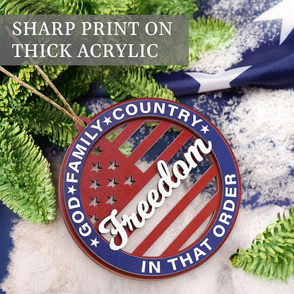 United States 250th Anniversary Ornament, Wooden 250th Anniversary USA Christmas Tree Ornament, 250 Patriotic American Flag Christmas Ornaments, Gift for US Citizens, Patriotic Collectors (Freedom)