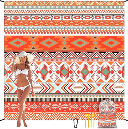 Beach Blanket Waterproof Sandproof Beach Mat 79" X 83"/10'x9'for 2-8 Adults Quick Drying Outdoor Picnic Mat Beach Accessories for Travel, Camping, Hiking