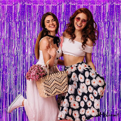 4 Pack Purple Fringe Curtain Backdrop, 3.2Ft x 8.2Ft Metallic Tinsel Foil Fringe Streamers Background for Photo Booth Birthday Wedding Baby Shower Carnival Easter Mother’s Day Party Decorations