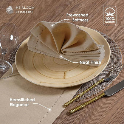Beige Cloth Napkins Set of 6, 18 x 18 Inch - Soft, Absorbent, Durable, Reusable, Washable - Hemstitch Mitered Edges - Perfect Hotel Quality Napkin for Dinner, Weddings, Holiday Décor