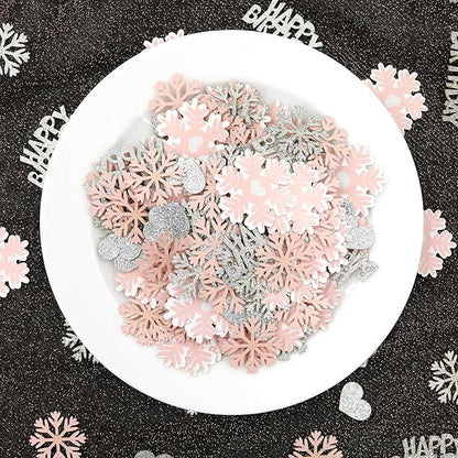 Pink Snowflake Birthday Confetti for Table – 200PC Glitter Heart Snowflakes Table Scatter for Girl Winter Wonderland Birthday Decorations