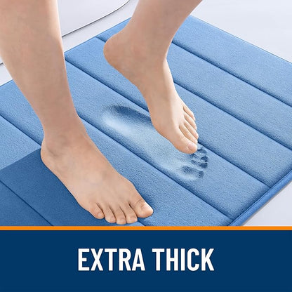 OLANLY Memory Foam Bath Mat 44x24, Super Soft Absorbent Bathroom Rugs, Quick Dry, Machine Washable Shower Floor Rugs, Bathmat Carpet, Bathroom Home Decor Accessories, Cornflower Blue