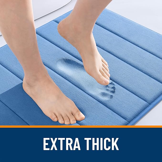 OLANLY Memory Foam Long Bathroom Rugs Runner 47x17, Super Soft Absorbent Bath Mat, Quick Dry, Machine Washable Shower Rugs, Bathmat Carpet, Bathroom Home Decor Accessories, Cornflower Blue