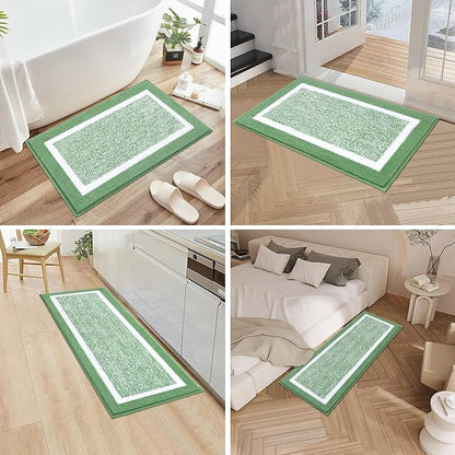 Pauwer Bathroom Rug Mat Set 3 Piece, Microfiber Shaggy Bath Set, Non-Slip Ultra Soft Carpet Mats, Absorbent with U-Shaped Toilet for Bathroom, Tub, Shower, Green