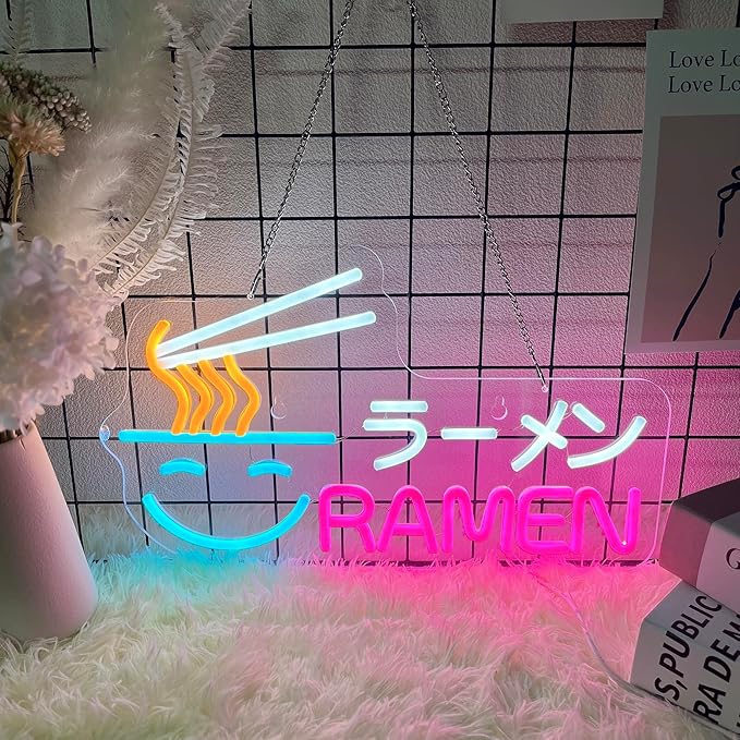 Ramen Neon Sign Japanese Noodles LED Lights for Wall Decor 16.1" x 9.1" USB Powered Light Up Signs for Resturant Ramen Shop Kitchen Dinning Room Noodle Shop Wall Art Decorations