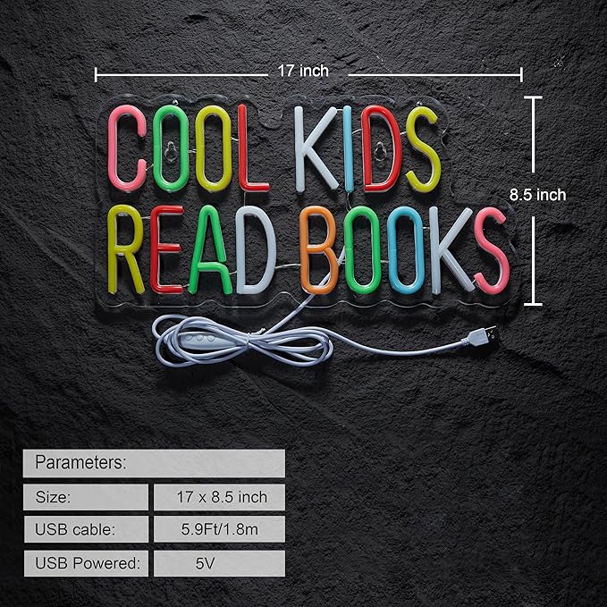 Cool Kids Read Books Neon Sign for Classroom Wall Décor Dimmable LED Neon Light USB Powered Neon Art Signs Decor