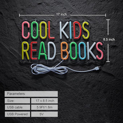 Cool Kids Read Books Neon Sign for Classroom Wall Décor Dimmable LED Neon Light USB Powered Neon Art Signs Decor