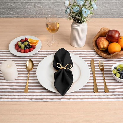 Blue Needles Set of 12 Hemstitch Linen Napkins 100% Cotton Black Cloth Dinner Napkins 18x18 inches, Soft, Reusable, Absorbent, Washable, Ideal for Fall Thanksgiving Events, Parties & Everyday Use