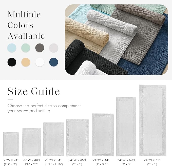 Madison Park Splendor Reversible 100% Cotton Tufted Bathroom Rug-3000 GSM Hotel Quality Luxurious Plush Medium Pile Bath Mat Absorbent, Quick Dry, Shower Room Décor, 17x24 Grey