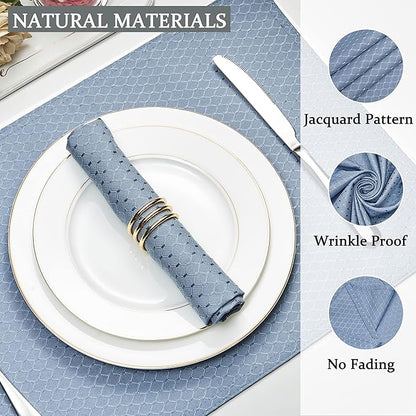 Cloth Napkins Set of 8 – Square 17x17 Inch Jacquard Fabric Polyester Washable Reusable Cloth Napkins for Kitchen Dinner Dining Restaurants Wedding Party Banquet Table (Light Blue)