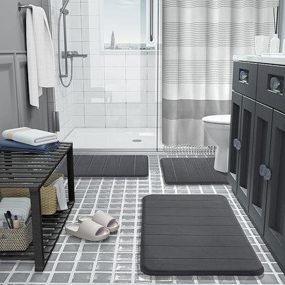 Yimobra Memory Foam Bath Mat, Super Soft Absorbent Bathroom Rug Non Slip 31.5x20 Inch, Quick Dry, Machine Washable Floor Carpet for Tub Shower, Home Decor Accessories, Dark Gray