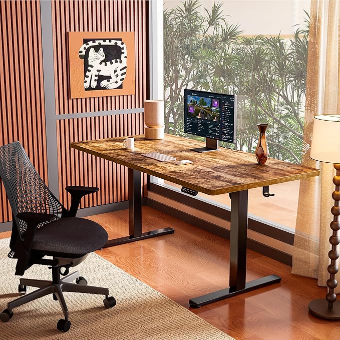 ErGear Height Adjustable Electric Standing Desk, 40 x 24 Inches Sit Stand up Desk, Memory Computer Home Office Desk, Vintage Brown