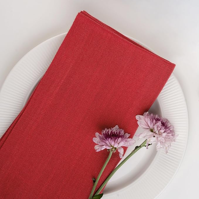 D'Moksha Homes Bright Red Linen Napkins 18 x 18 Inch - 100% Pure Linen Cloth Washable Dinner Napkins Set of 4 for Winter, Christmas, Holiday