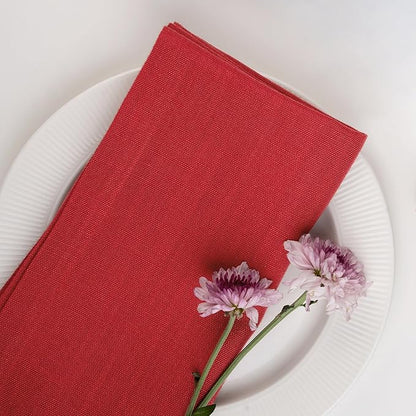 D'Moksha Homes Bright Red Linen Napkins 18 x 18 Inch - 100% Pure Linen Cloth Washable Dinner Napkins Set of 4 for Winter, Christmas, Holiday